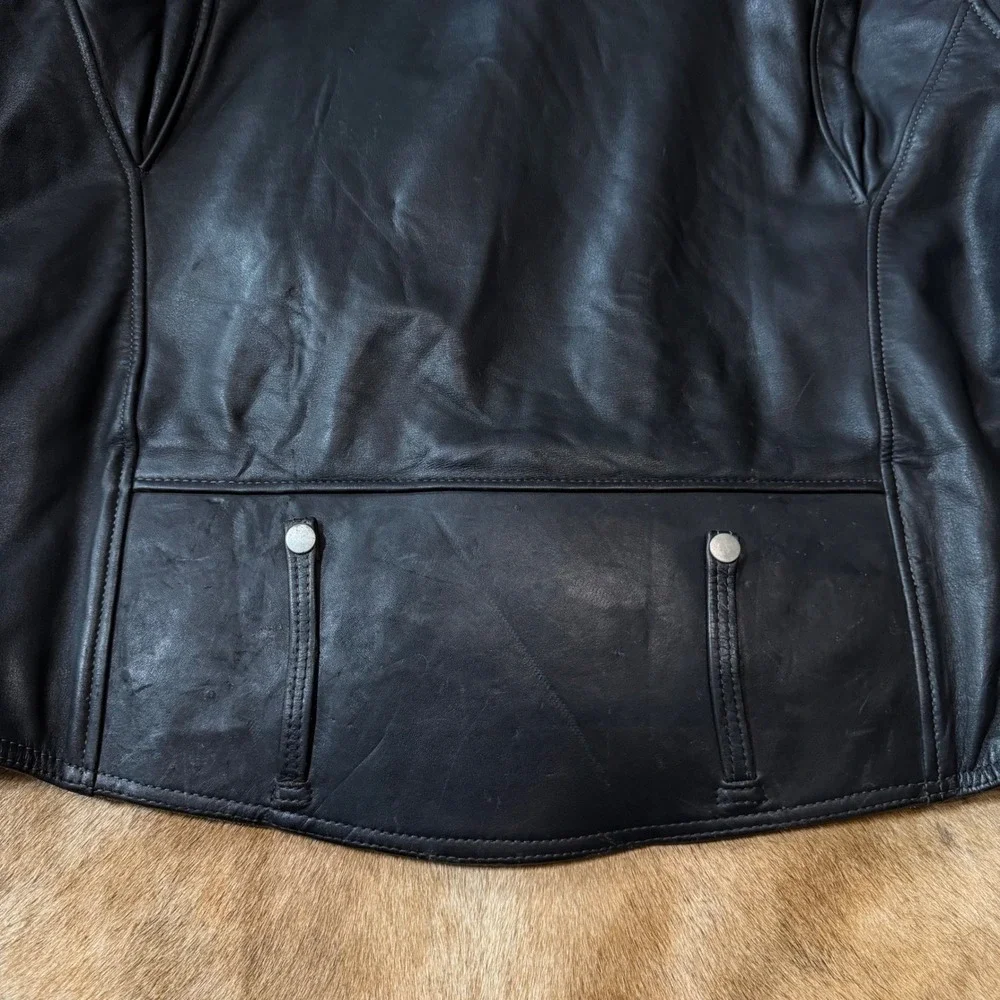 VTG Harley Davidson Leather Biker Jacket 54 Tall Mens Black Double Rider Quilted